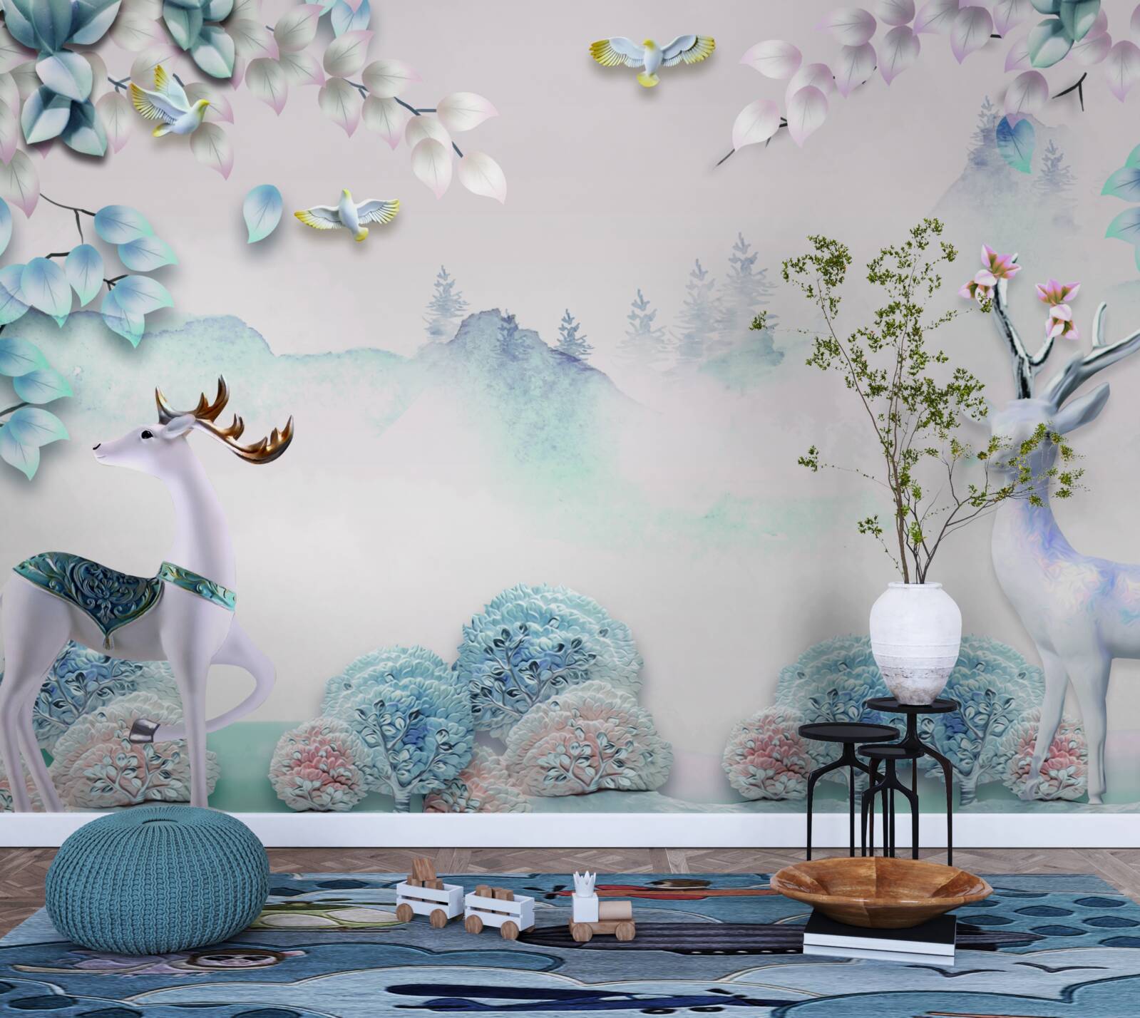 Fototapet căprioară rătăcind în ceață groasă