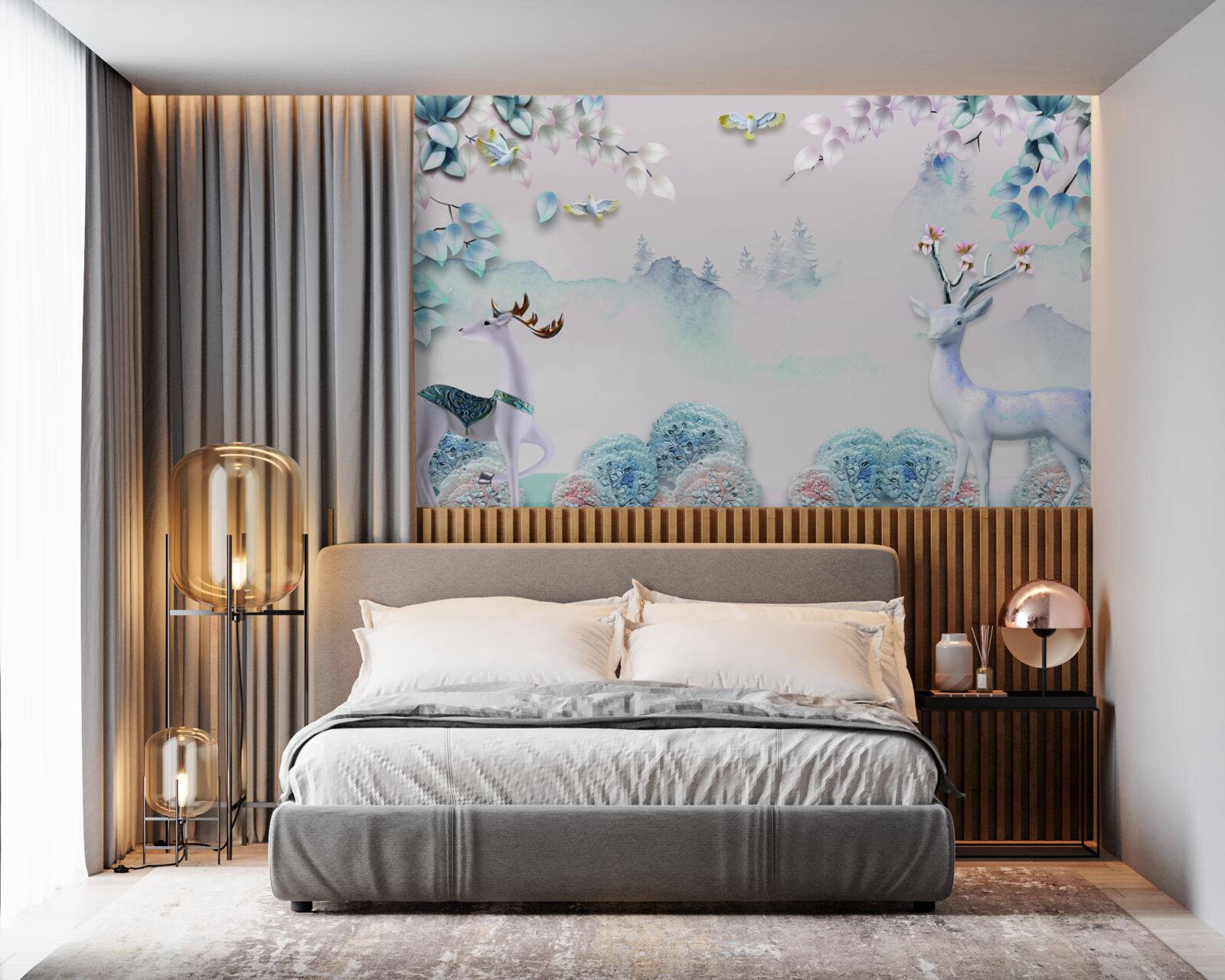 Fototapet căprioară rătăcind în ceață groasă