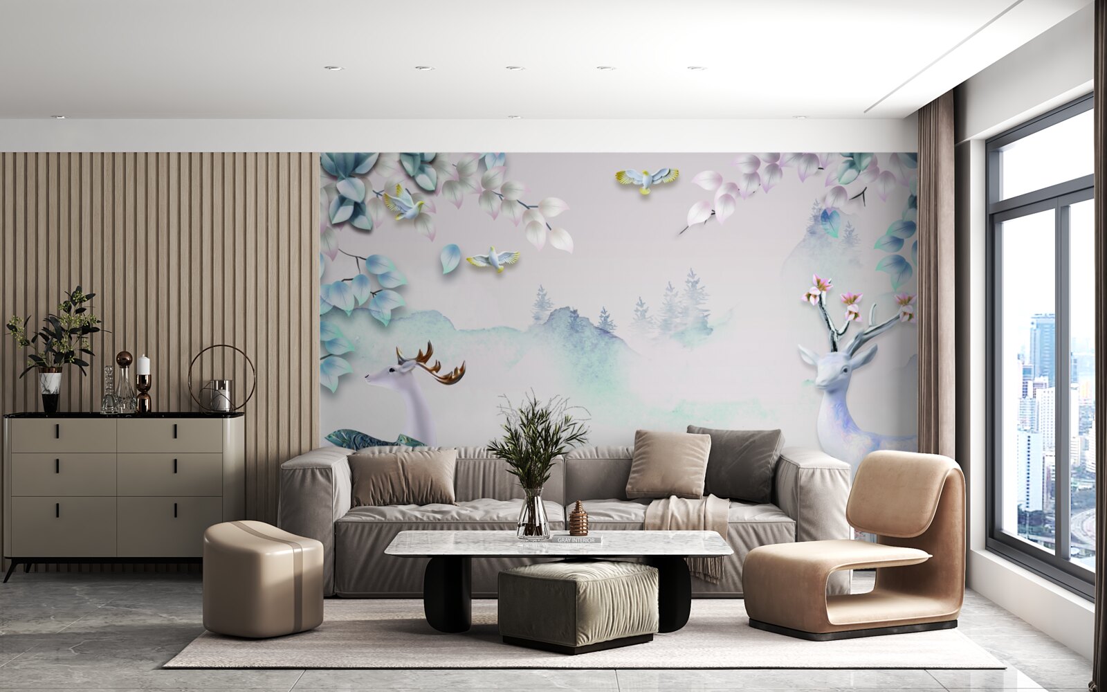 Fototapet căprioară rătăcind în ceață groasă