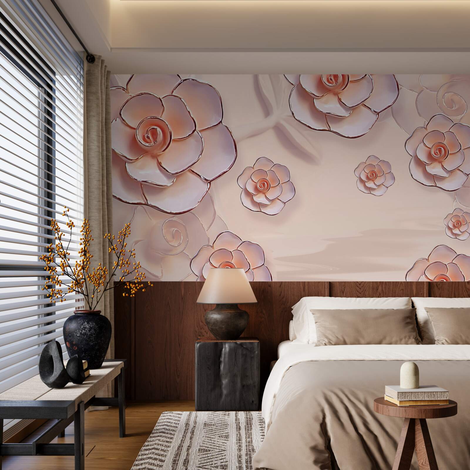 Fototapet trandafiri roz de porțelan