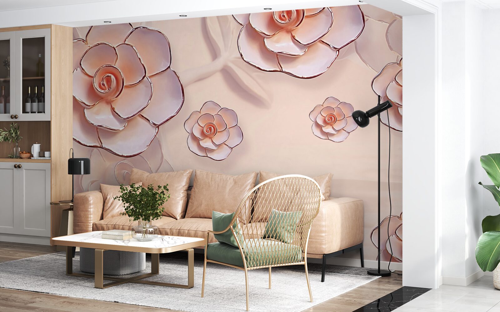 Fototapet trandafiri roz de porțelan