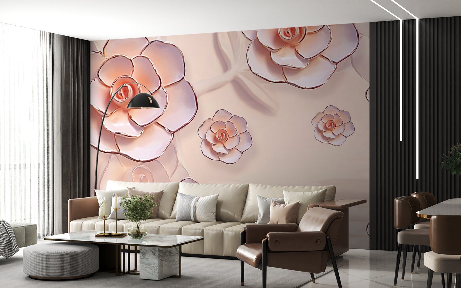 Fototapet trandafiri roz de porțelan