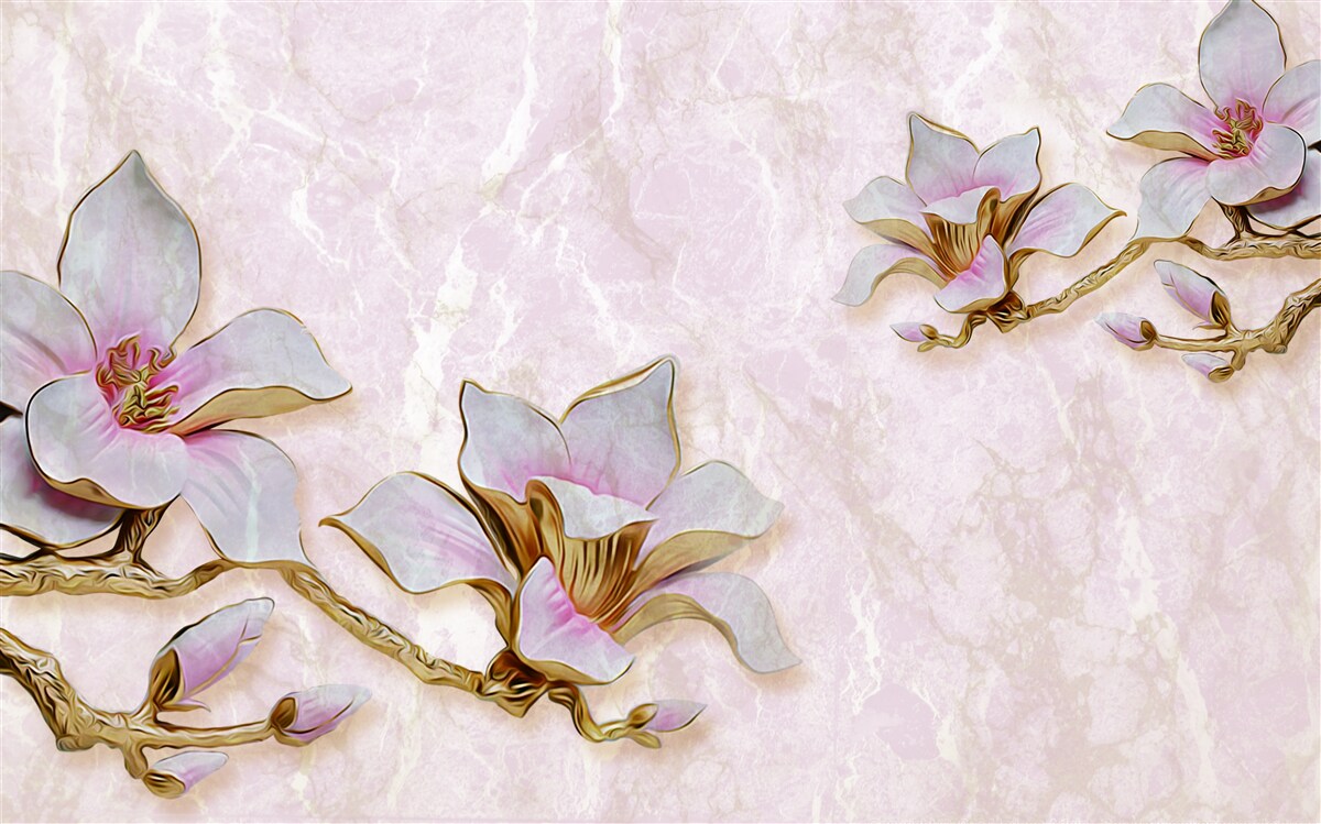 Fototapet Ramuri de magnolie albe ca zăpada pe un fundal delicat