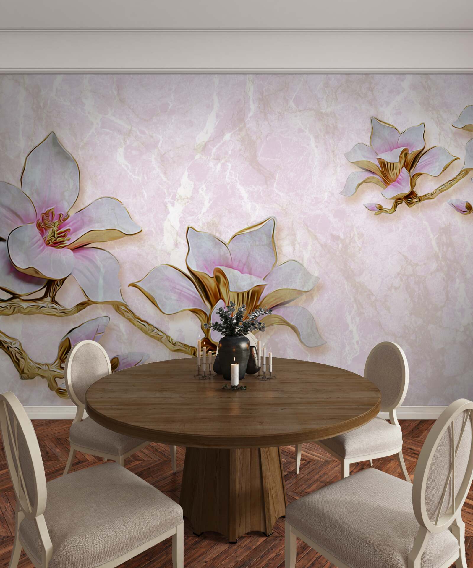 Fototapet Ramuri de magnolie albe ca zăpada pe un fundal delicat