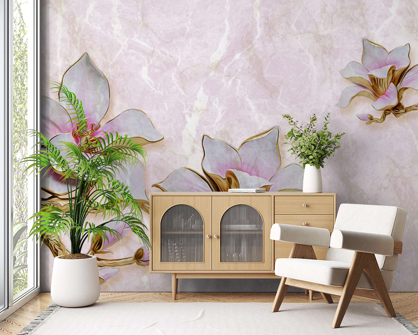 Fototapet Ramuri de magnolie albe ca zăpada pe un fundal delicat