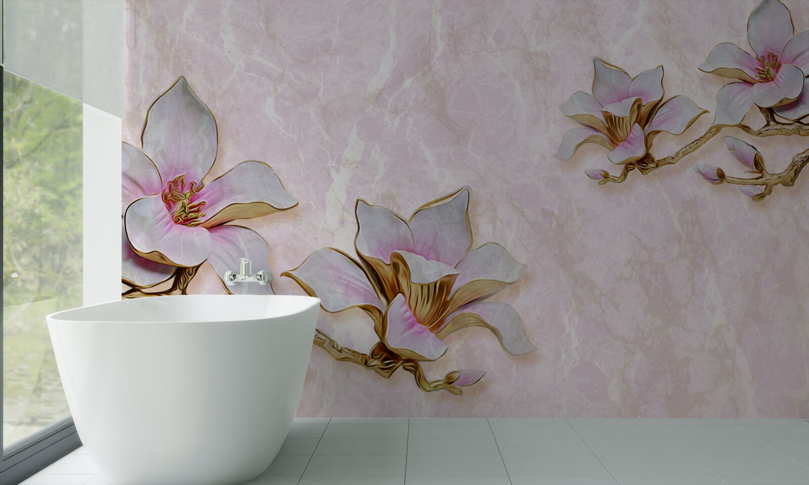 Fototapet Ramuri de magnolie albe ca zăpada pe un fundal delicat