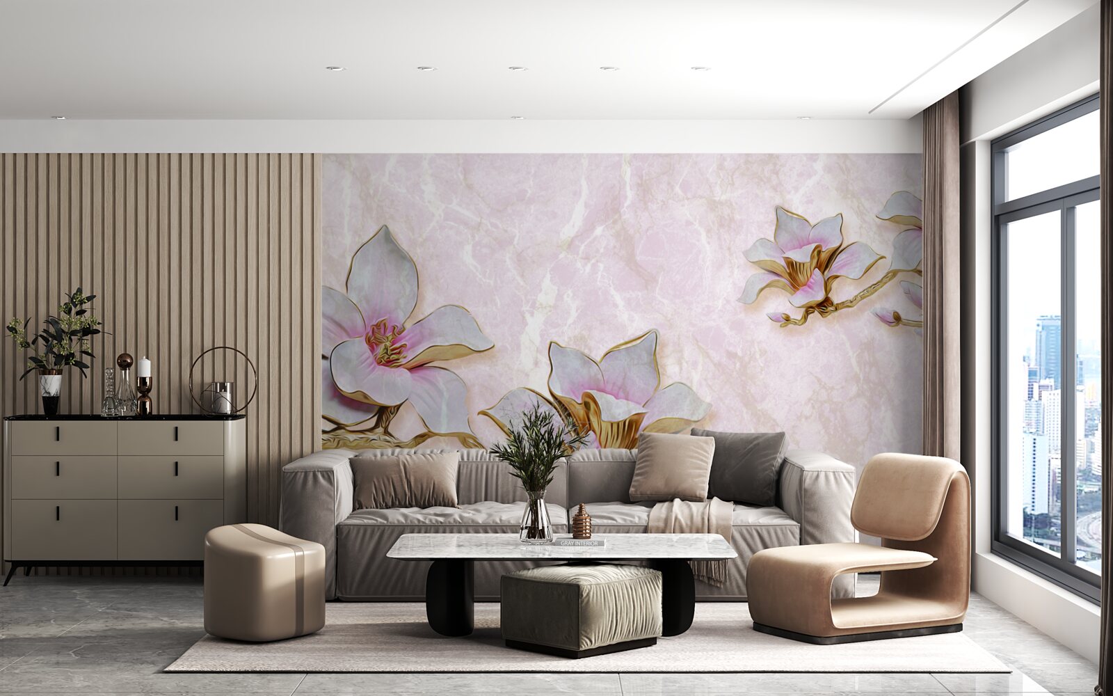 Fototapet Ramuri de magnolie albe ca zăpada pe un fundal delicat