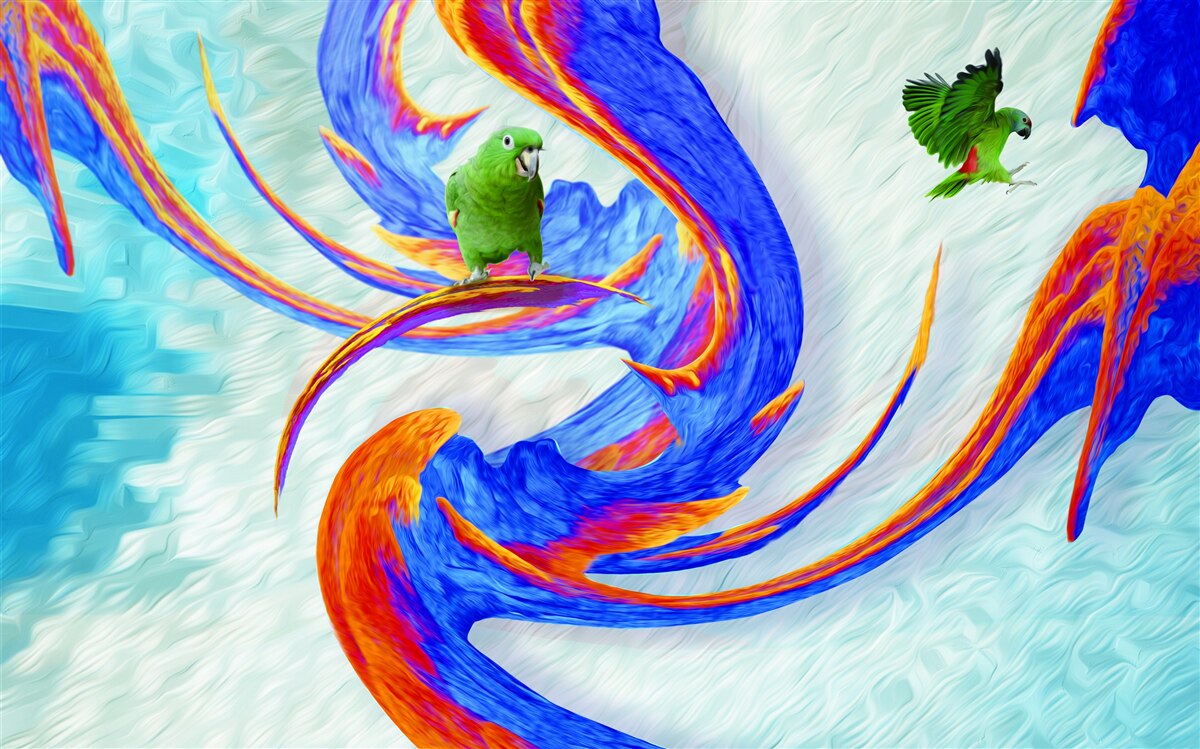 Fototapet abstractizare a unui papagal într-un copac