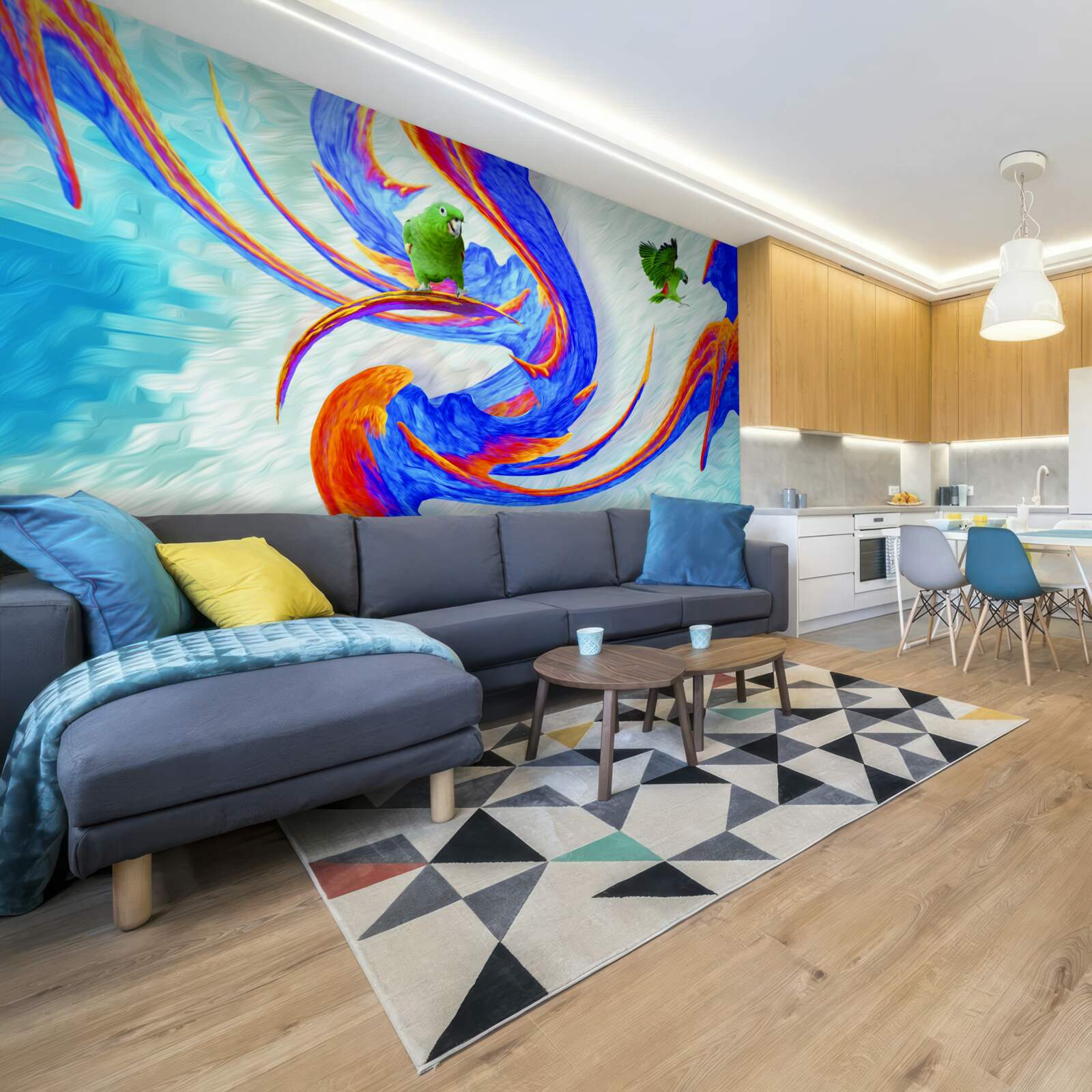 Fototapet abstractizare a unui papagal într-un copac