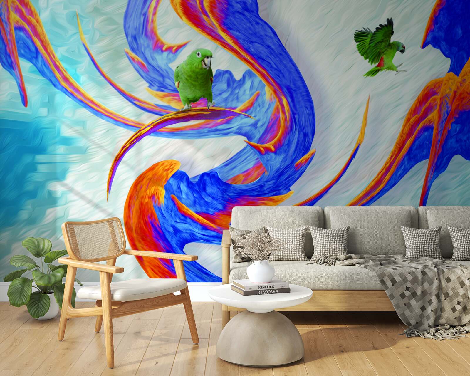 Fototapet abstractizare a unui papagal într-un copac