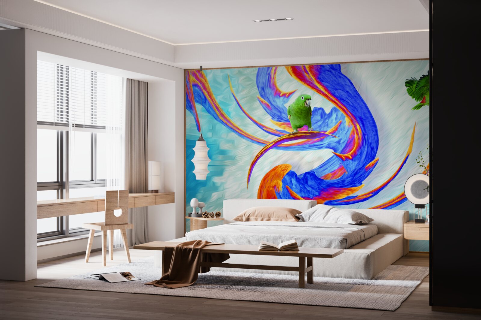 Fototapet abstractizare a unui papagal într-un copac