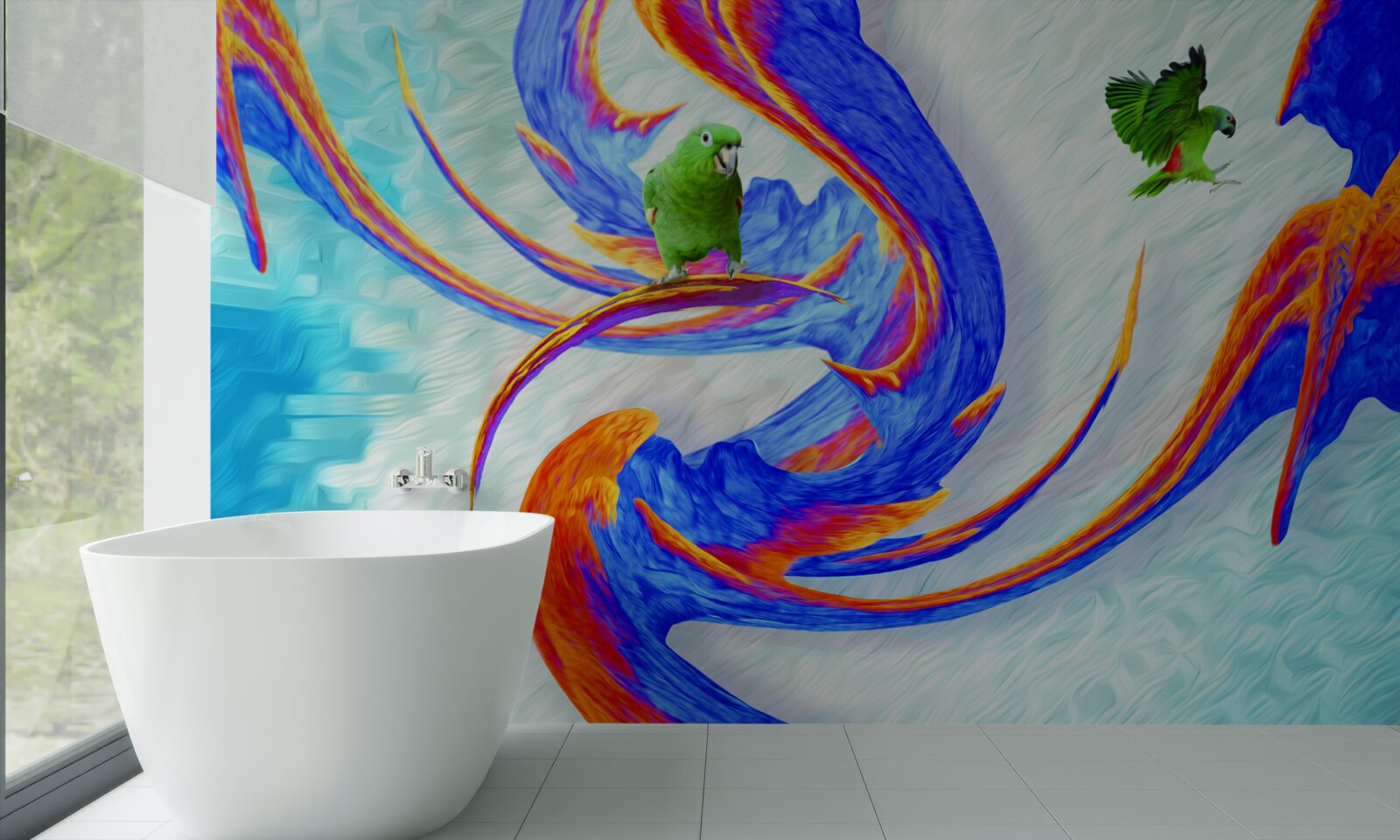 Fototapet abstractizare a unui papagal într-un copac
