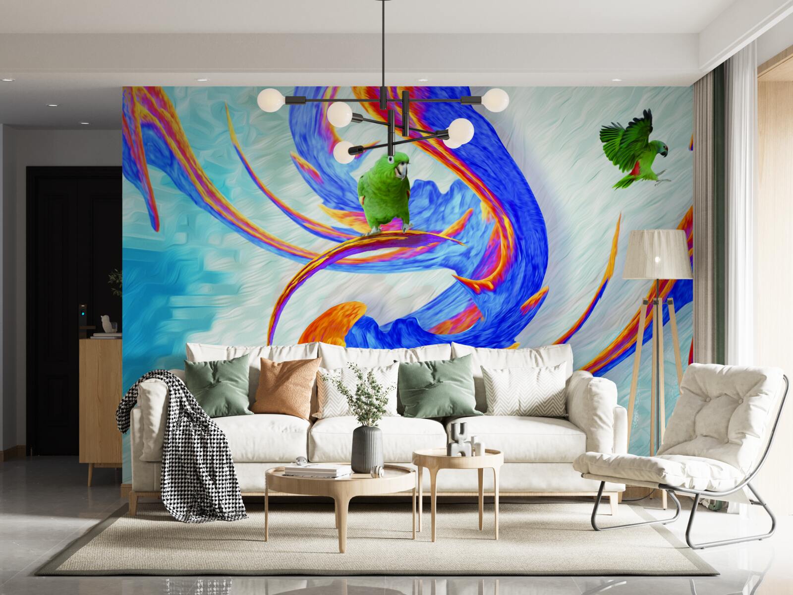 Fototapet abstractizare a unui papagal într-un copac