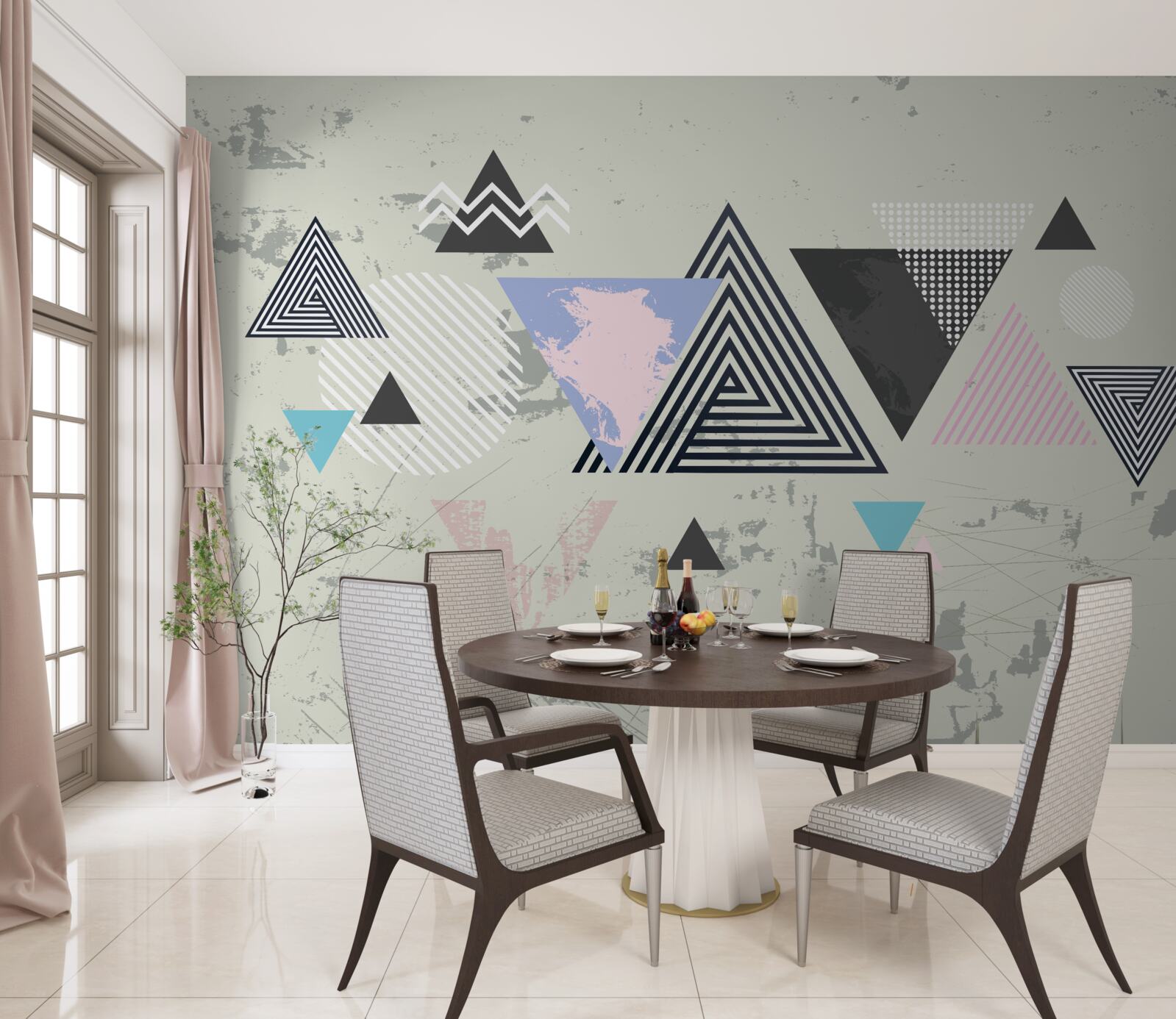 Fototapet forme triunghiulare pe un fundal gri