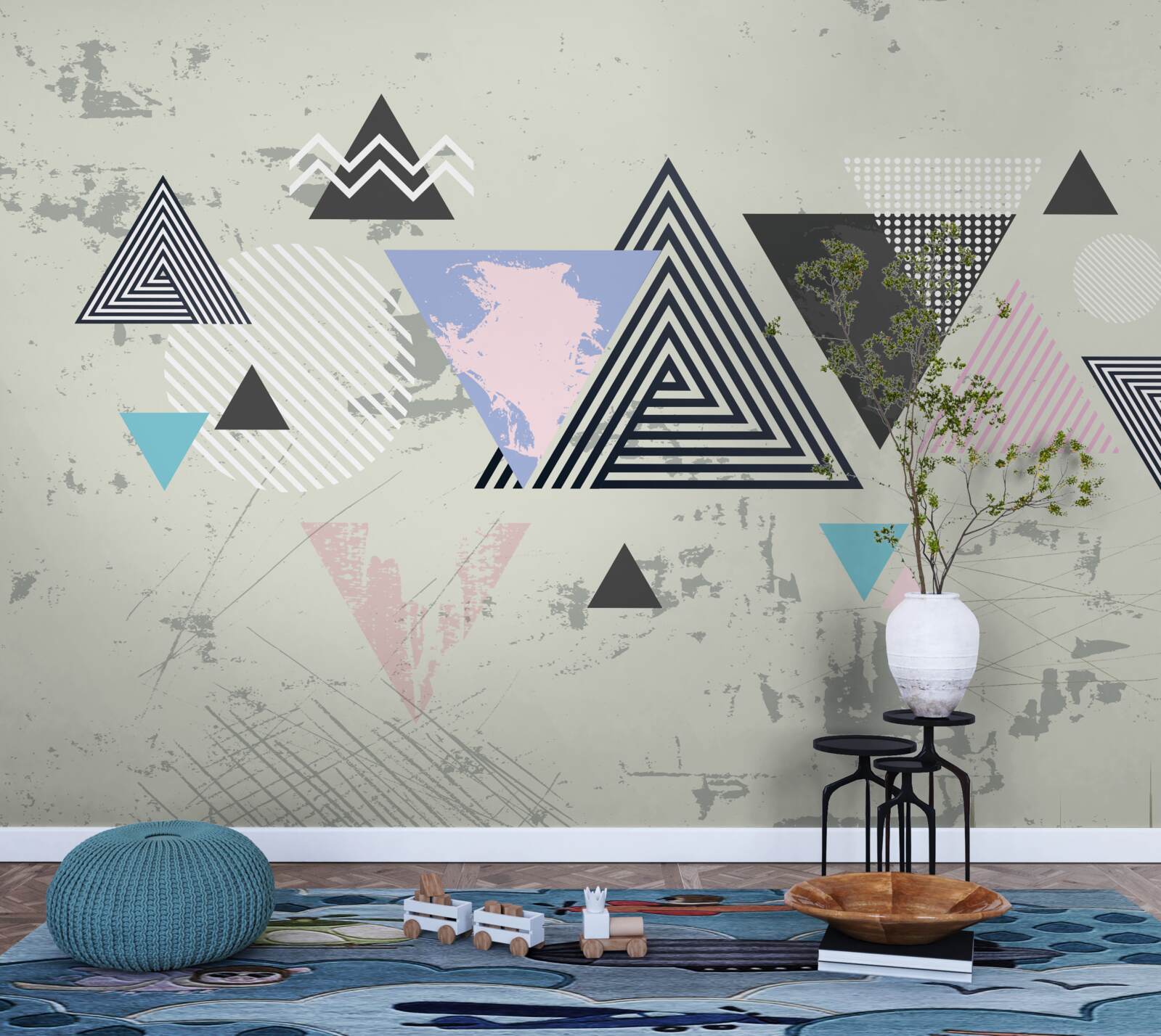 Fototapet forme triunghiulare pe un fundal gri