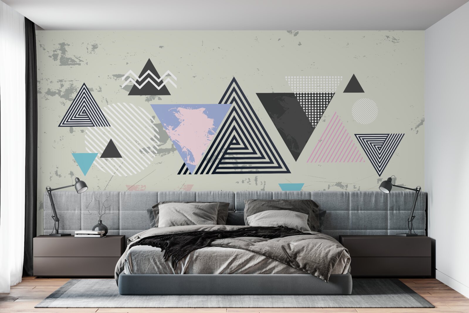 Fototapet forme triunghiulare pe un fundal gri