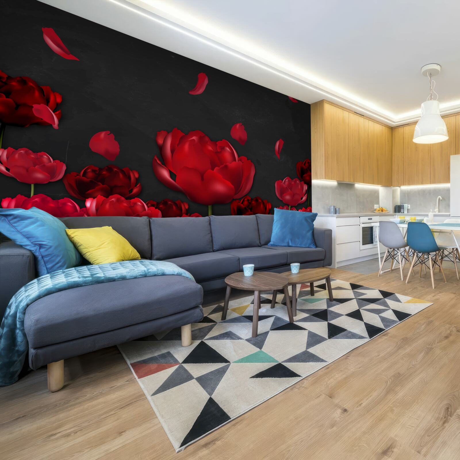 Fototapet trandafiri roșii care cad