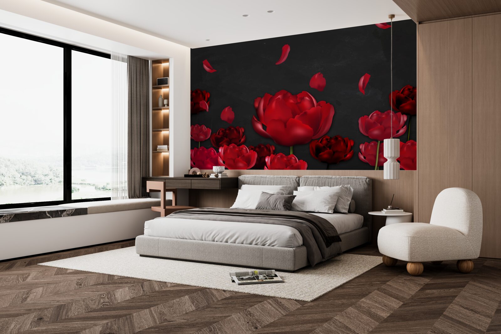 Fototapet trandafiri roșii care cad