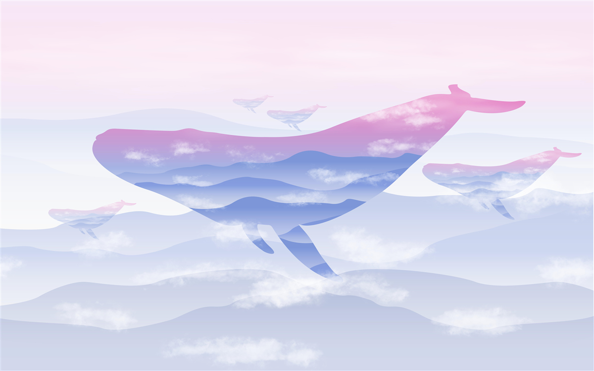 Fototapet balenă alunecând printre nori