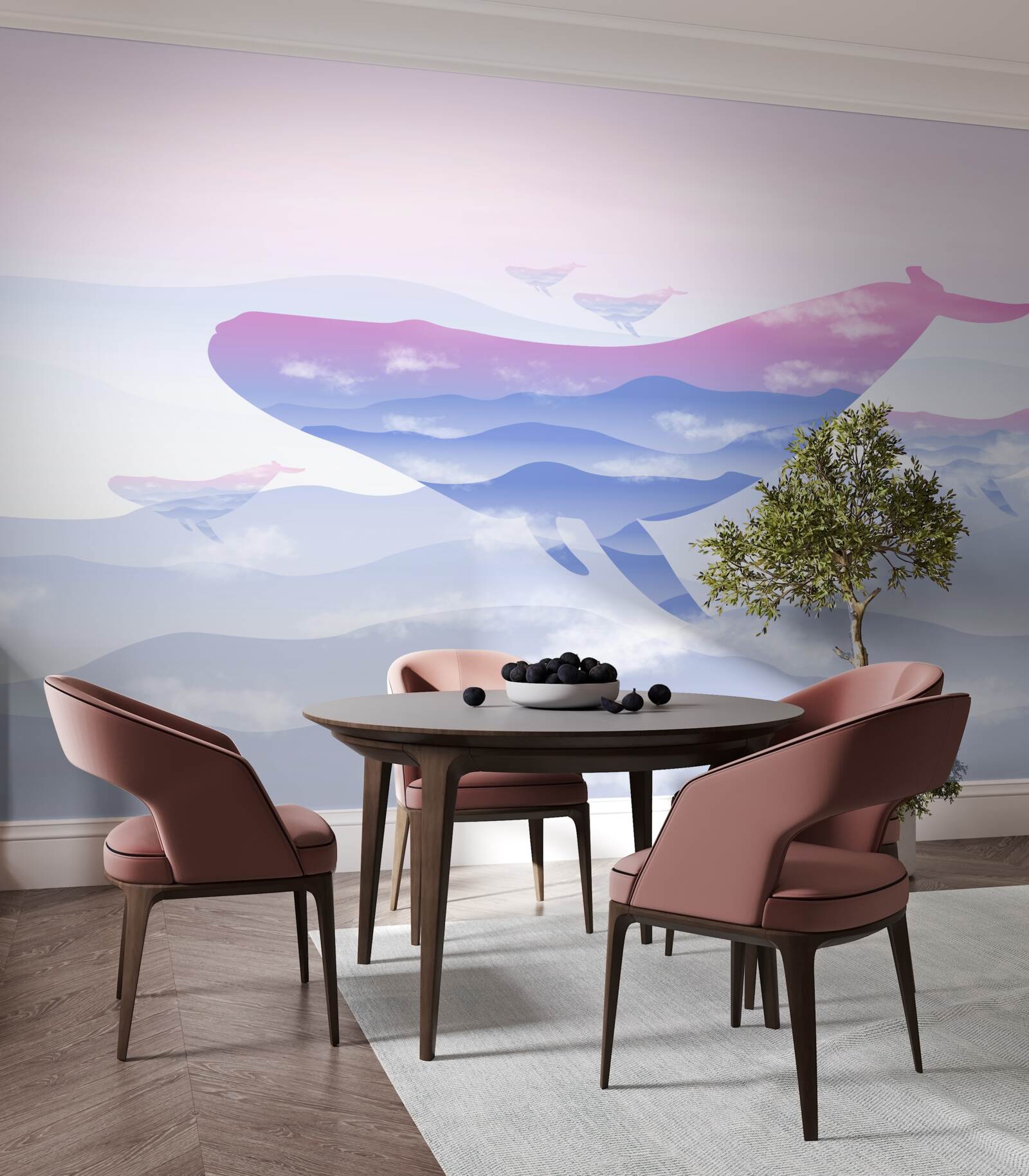 Fototapet balenă alunecând printre nori