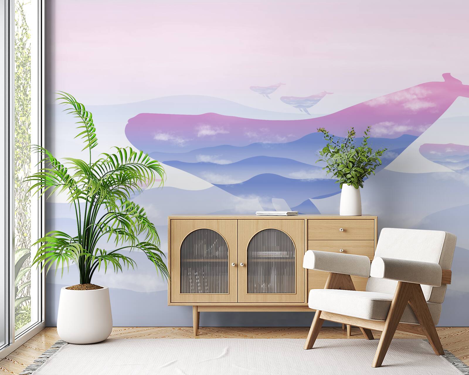 Fototapet balenă alunecând printre nori