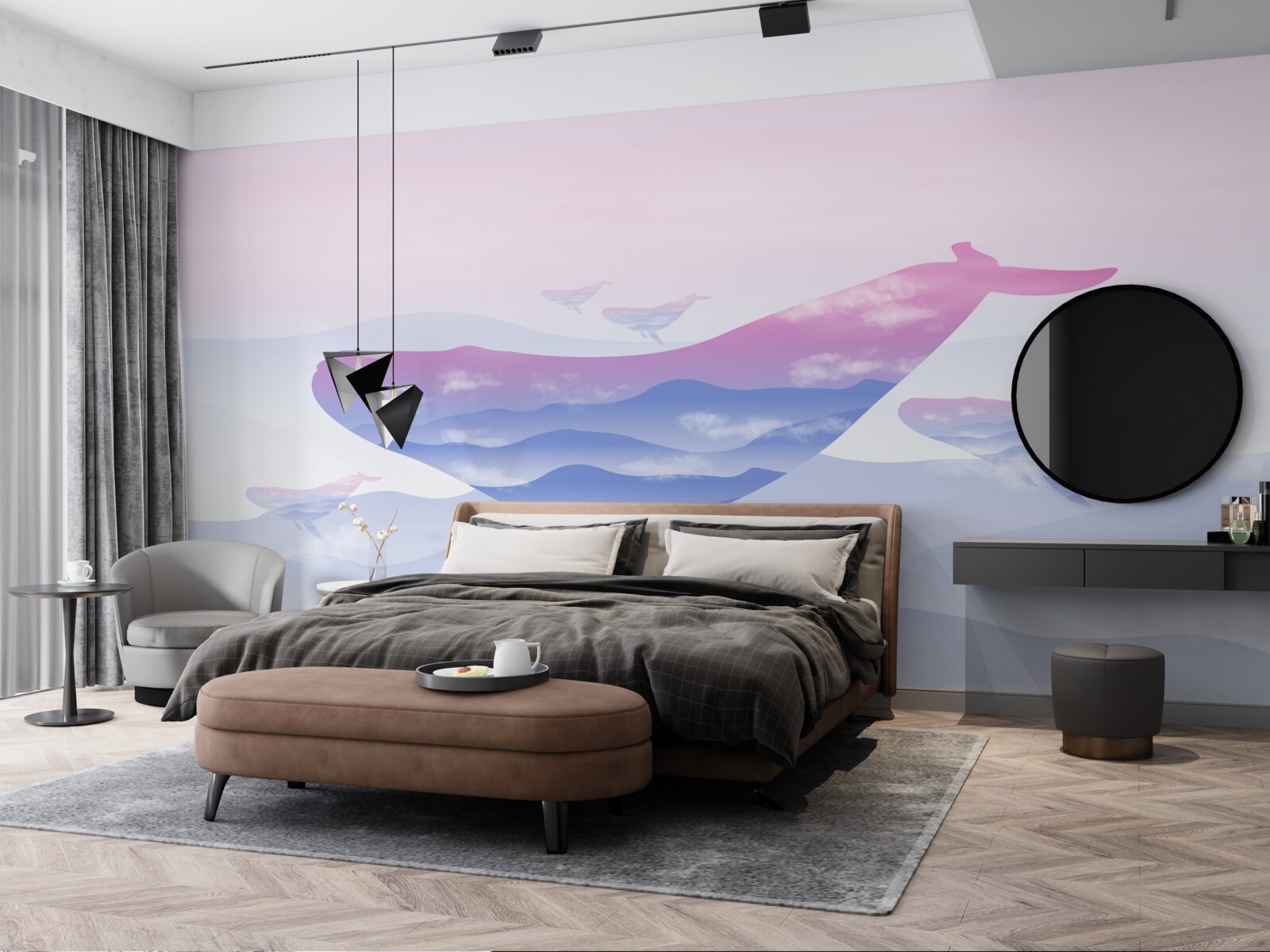 Fototapet balenă alunecând printre nori