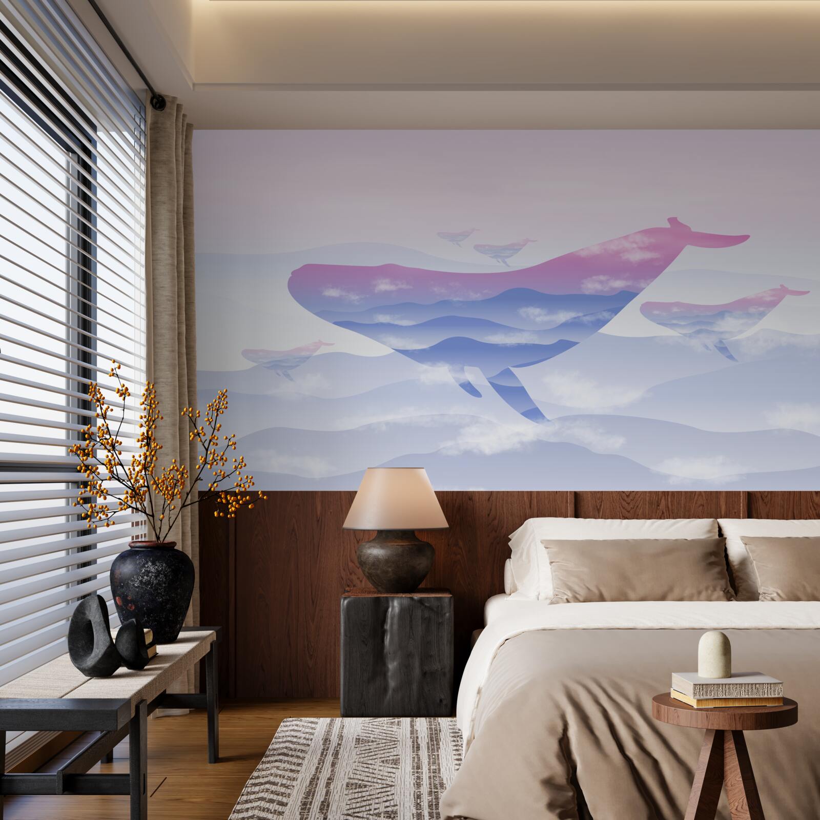 Fototapet balenă alunecând printre nori