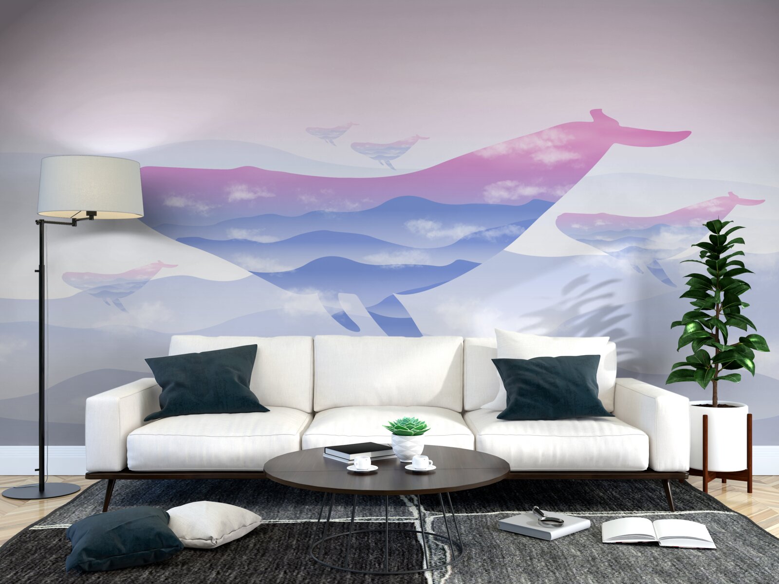 Fototapet balenă alunecând printre nori