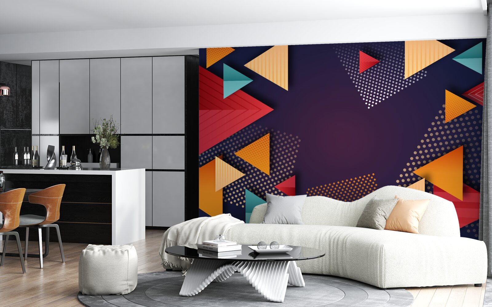 Fototapet triunghiuri în diferite nuanțe pe un fundal violet