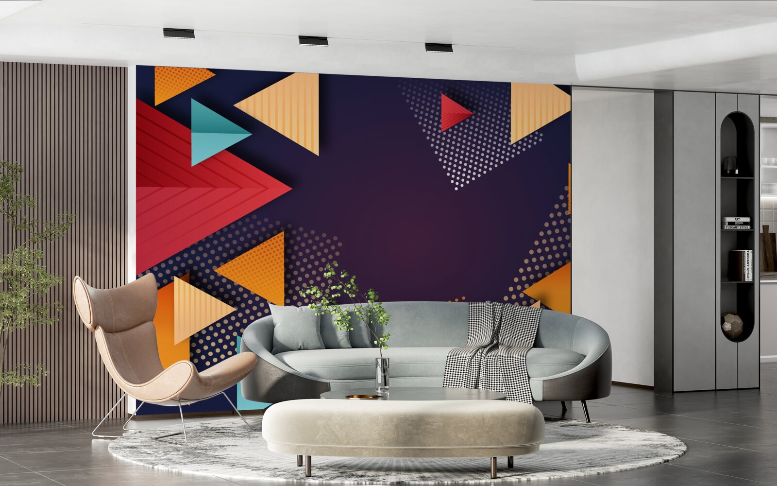 Fototapet triunghiuri în diferite nuanțe pe un fundal violet