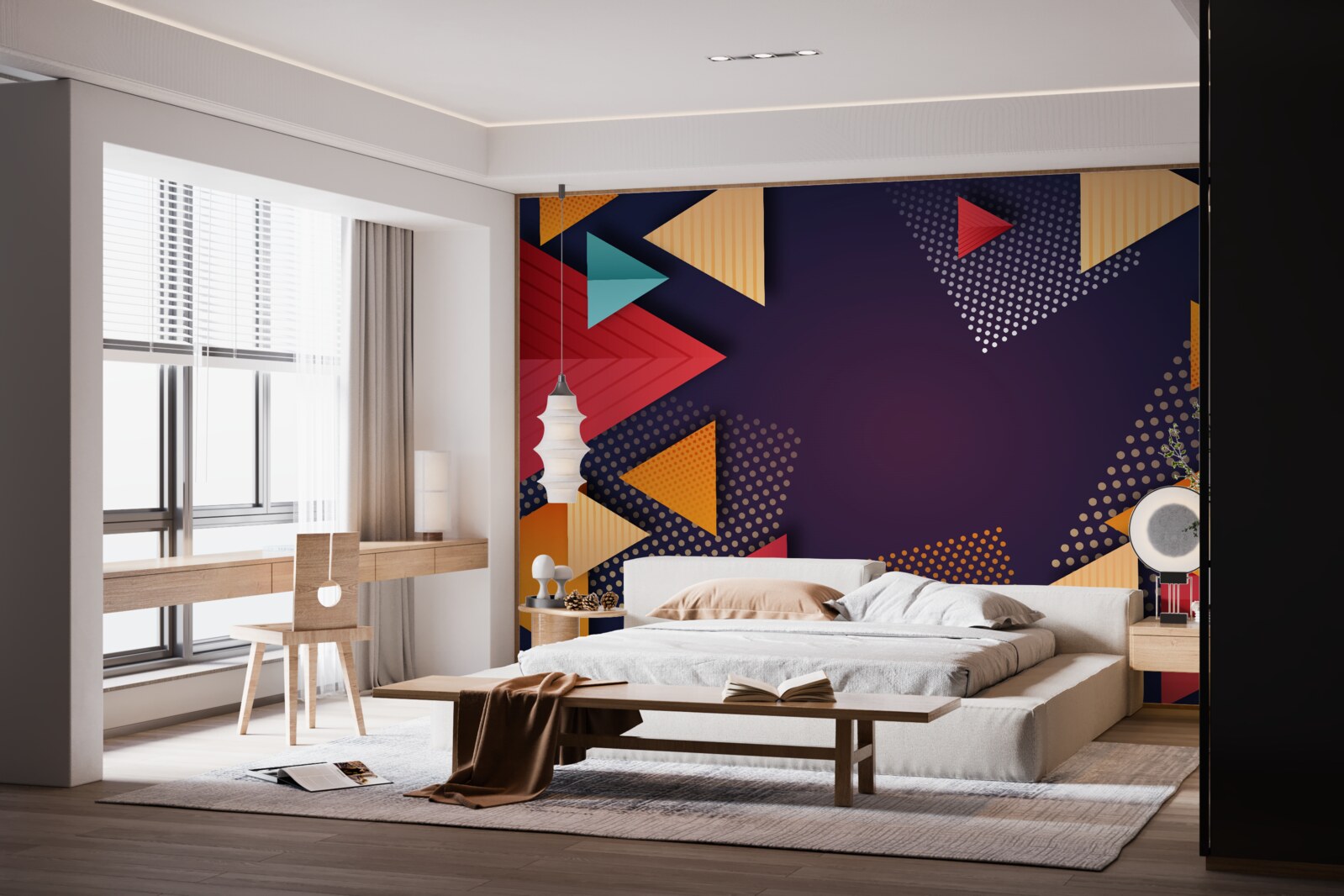 Fototapet triunghiuri în diferite nuanțe pe un fundal violet