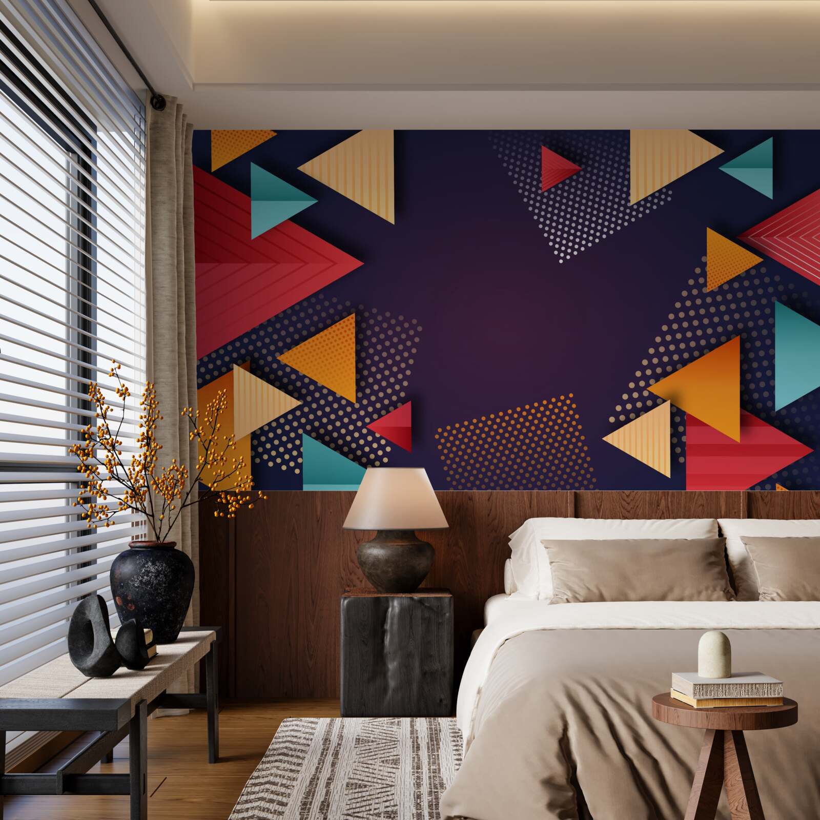 Fototapet triunghiuri în diferite nuanțe pe un fundal violet