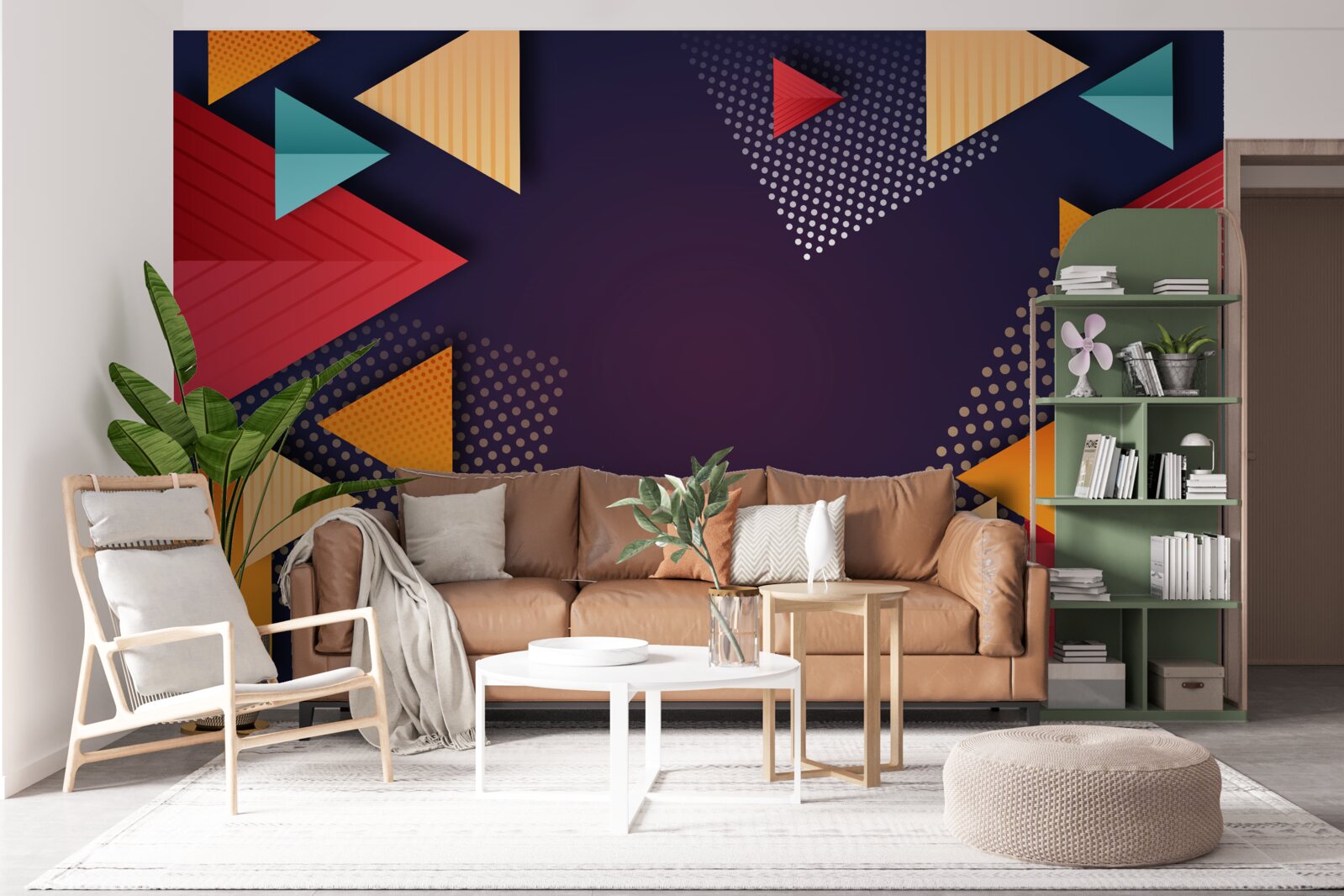 Fototapet triunghiuri în diferite nuanțe pe un fundal violet