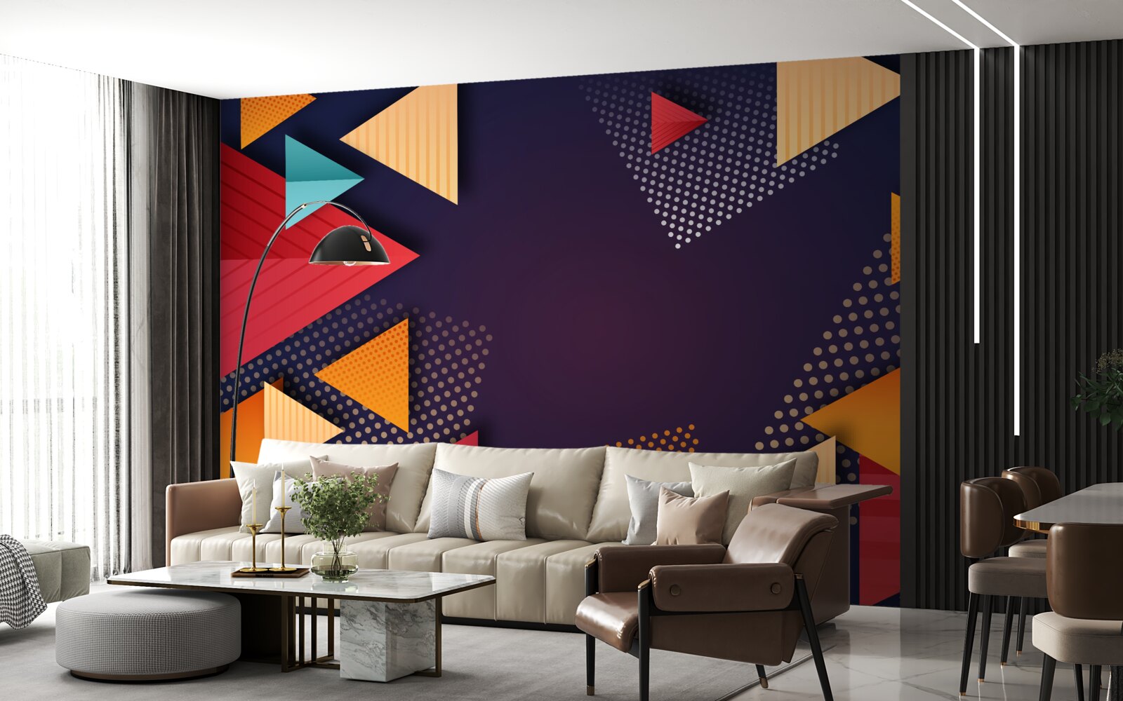 Fototapet triunghiuri în diferite nuanțe pe un fundal violet