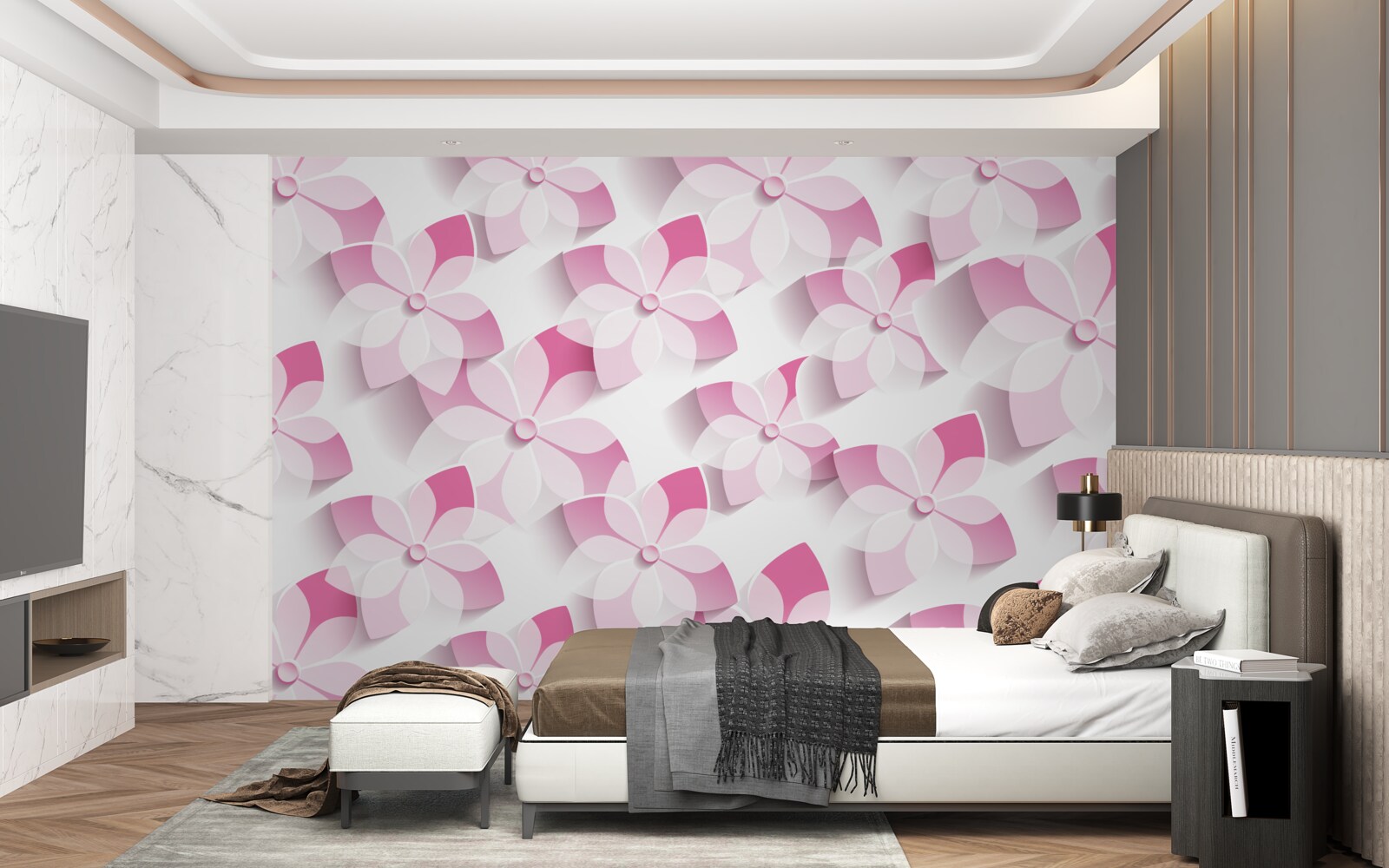 Fototapet fundal în nuanțe florale roz