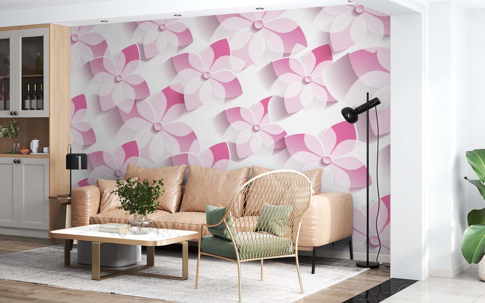 Fototapet fundal în nuanțe florale roz