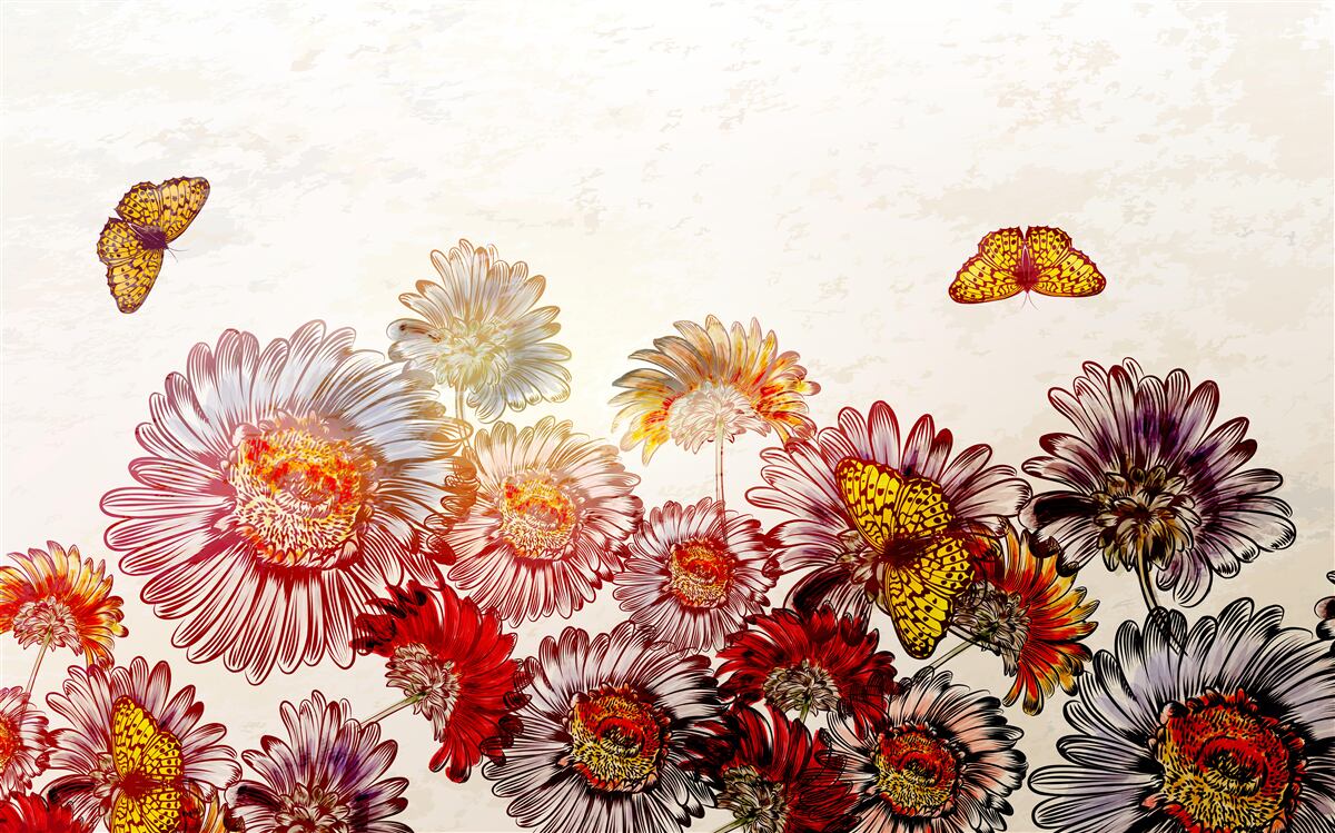 Fototapet florile strălucitoare atrag fluturi alunecoși