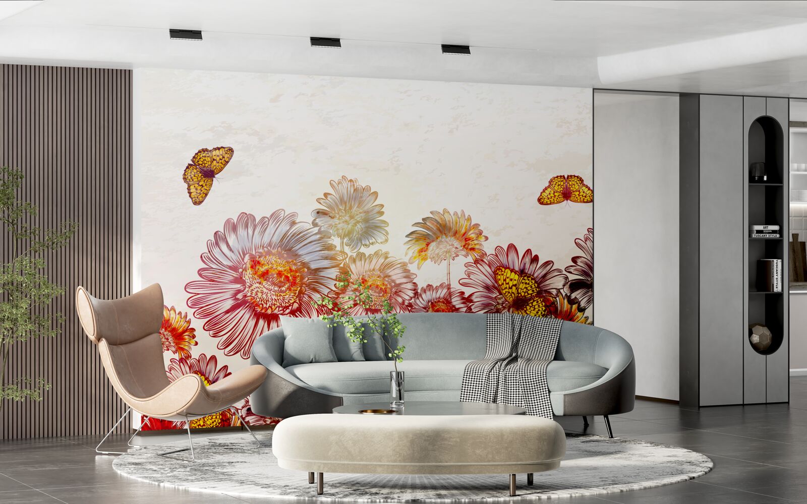 Fototapet florile strălucitoare atrag fluturi alunecoși