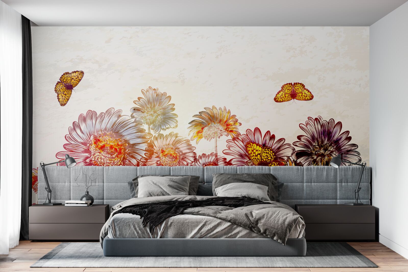 Fototapet florile strălucitoare atrag fluturi alunecoși