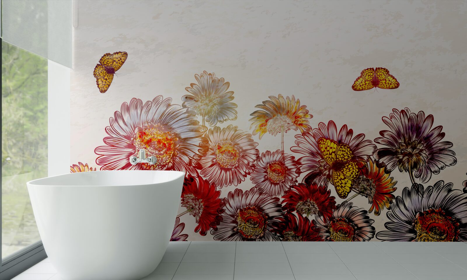 Fototapet florile strălucitoare atrag fluturi alunecoși