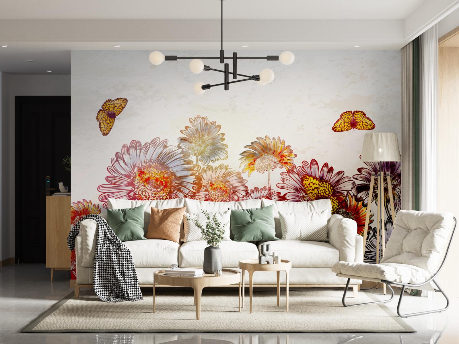 Fototapet florile strălucitoare atrag fluturi alunecoși