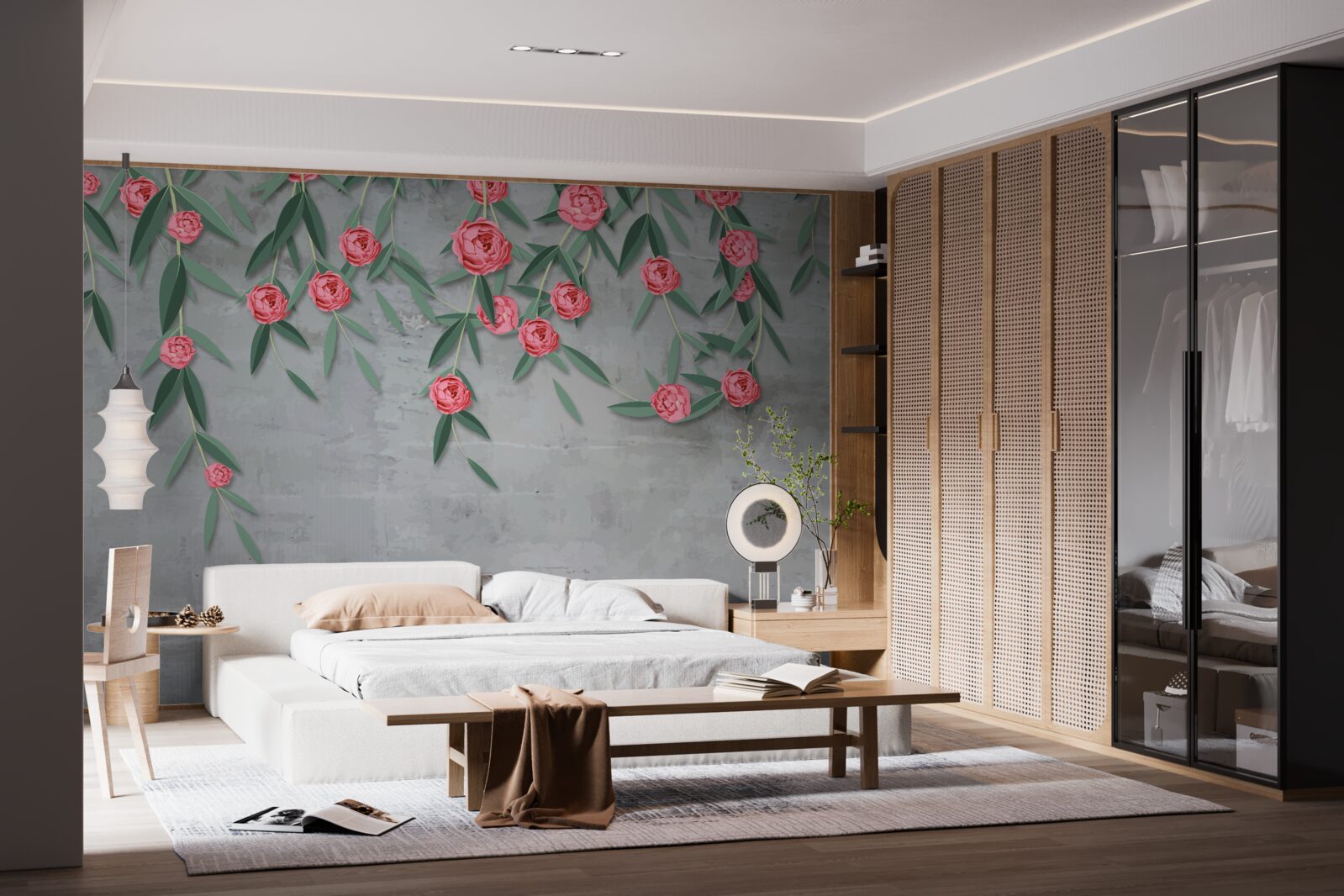 Fototapet nocturnă florală în roz