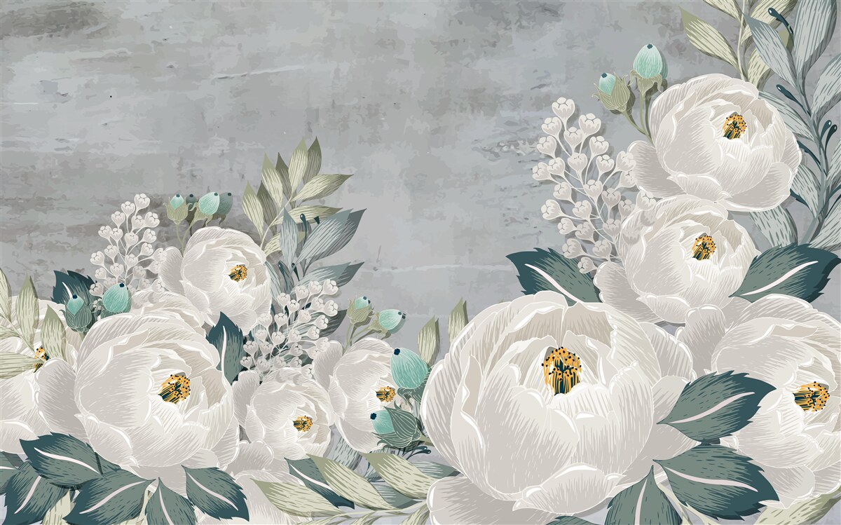 Fototapet bujori albi la miezul nopții