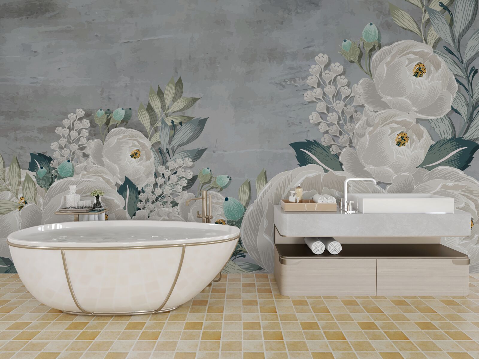 Fototapet bujori albi la miezul nopții