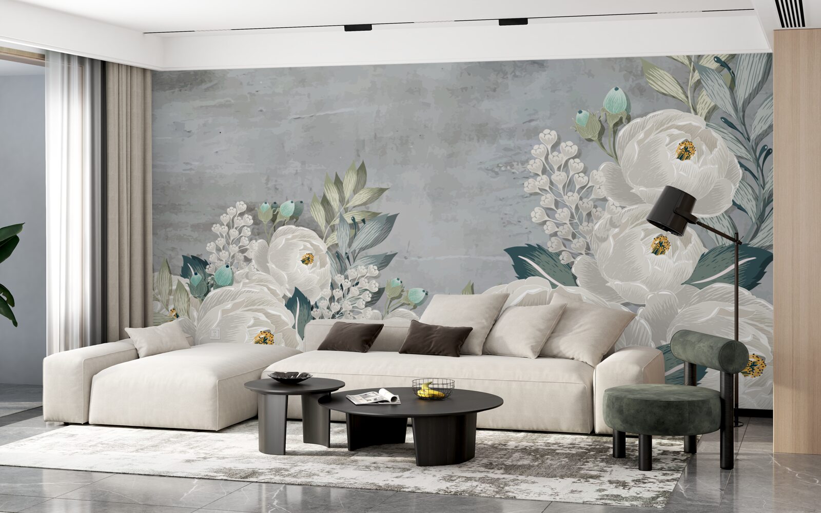 Fototapet bujori albi la miezul nopții