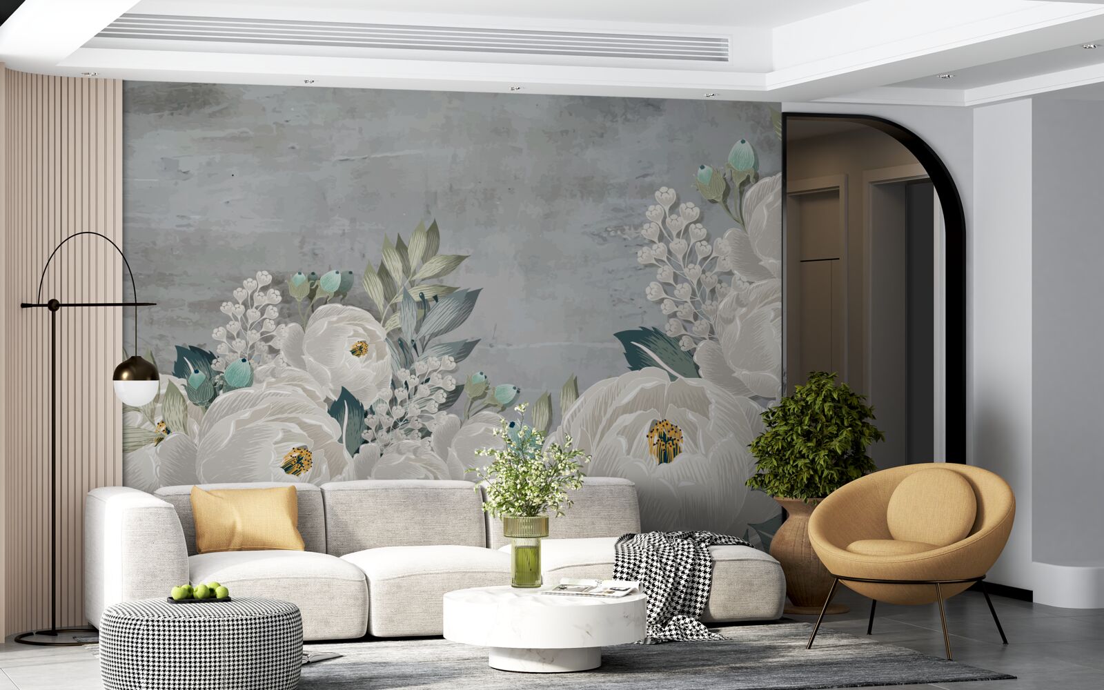 Fototapet bujori albi la miezul nopții