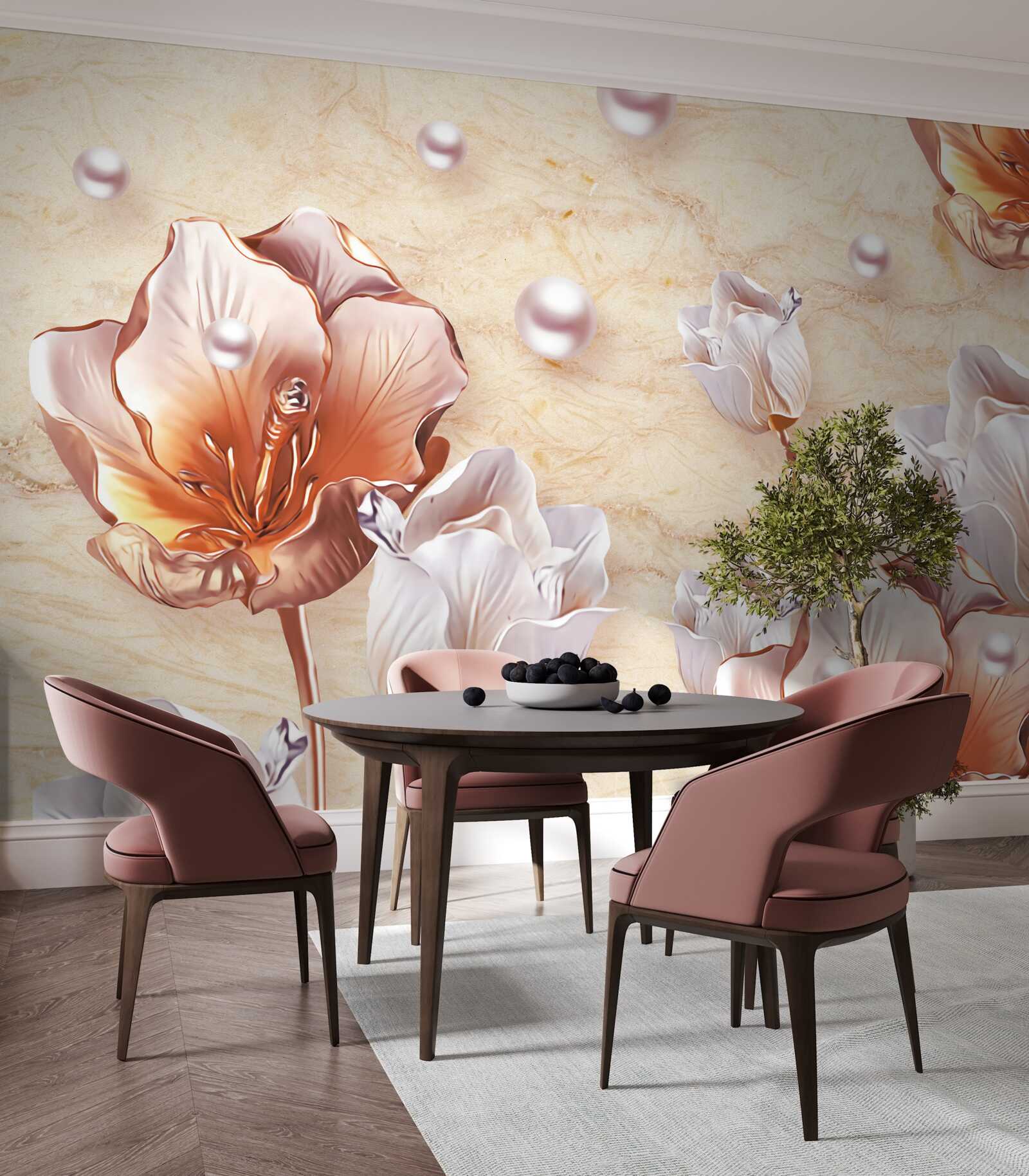 Fototapet zirconii strălucitoare, mărgele luminoase și flori rafinate