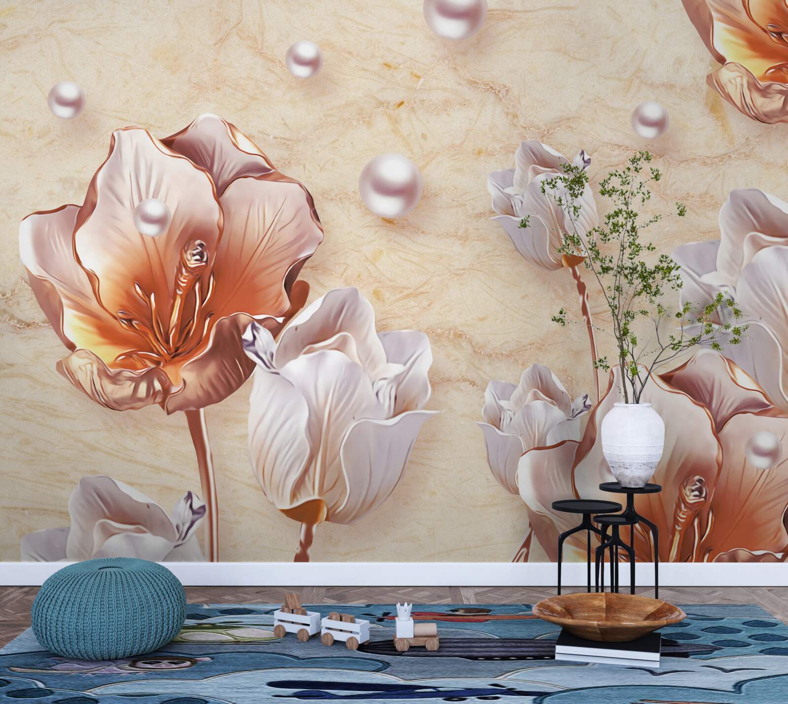 Fototapet zirconii strălucitoare, mărgele luminoase și flori rafinate