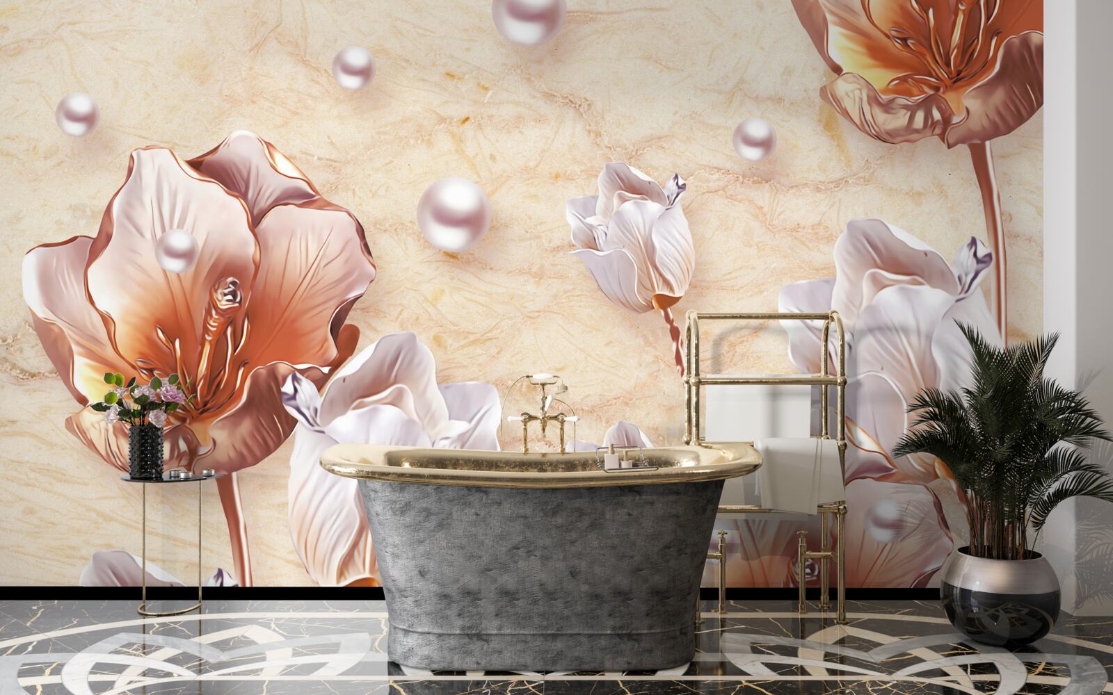 Fototapet zirconii strălucitoare, mărgele luminoase și flori rafinate