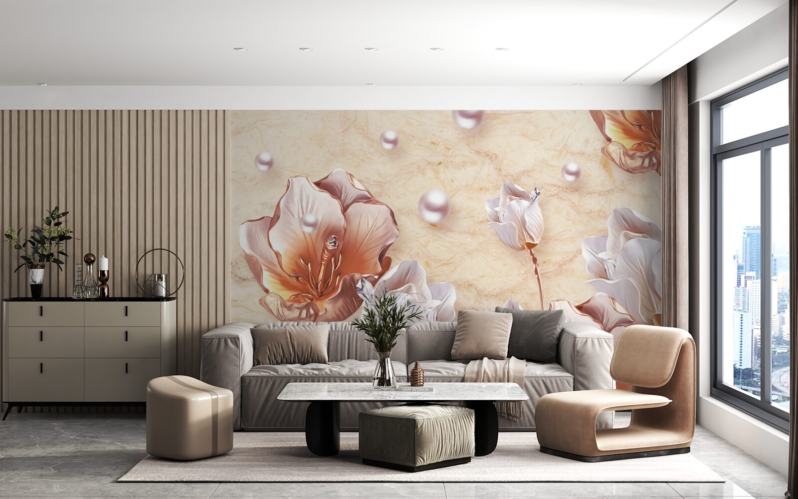 Fototapet zirconii strălucitoare, mărgele luminoase și flori rafinate